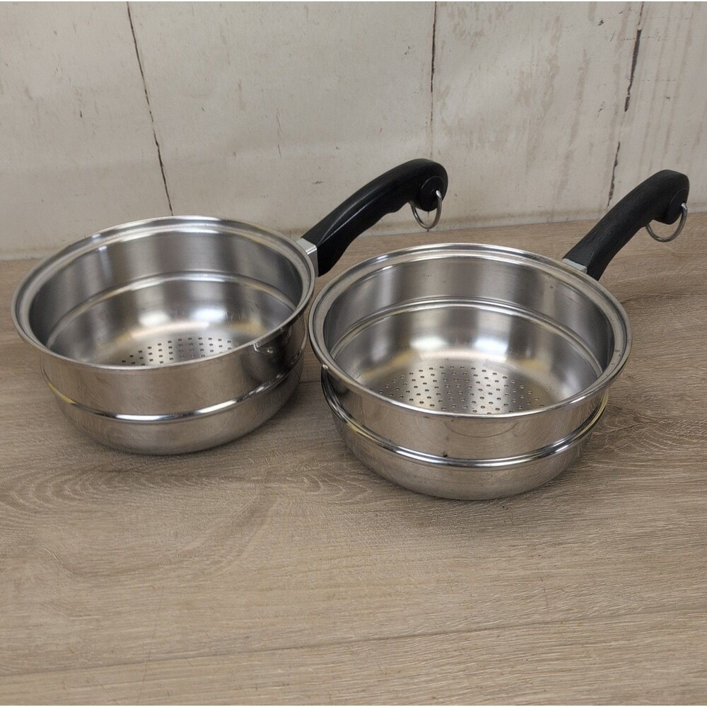 Lot Of 2 Saladmaster 8” Steamer Inserts Strainer Colander Stainless Steel